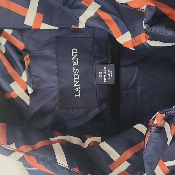 Land's End Blue Brown White Geo Check Sleeveless Full Zip Down Puffer Vest 2x - Picture 4 of 8